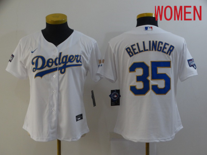 Women Los Angeles Dodgers 35 Bellinger White Game 2021 Nike MLB Jersey1